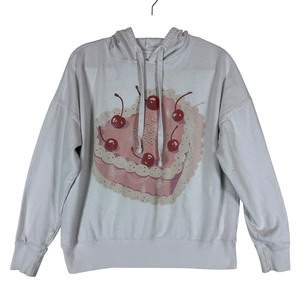 Grayson Threads Hoodie Womens XS White Fleece Cake Love Graphic Valentine